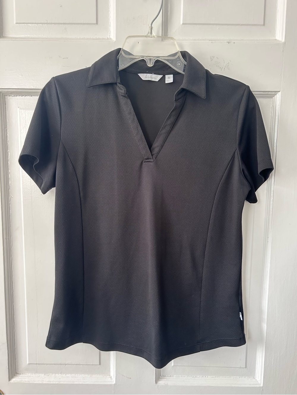 LADY HAGAN Womens Golf Polo Shirt Black Short Sleeve V-Neck Sz Medium